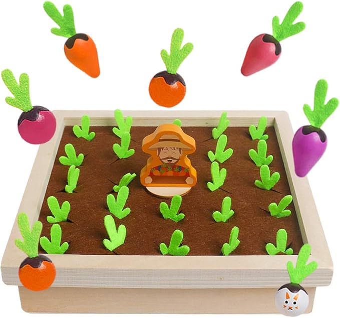 Skrtuan Montessori Toys for Toddlers 3 4 5 Years Old Boys Girls Baby, Wooden Toy Carrot Harvest Game, Educational Toys Shape Sorting Matching Puzzle, Memory Game Fine Motor Skill Gifts for Kids 3-5