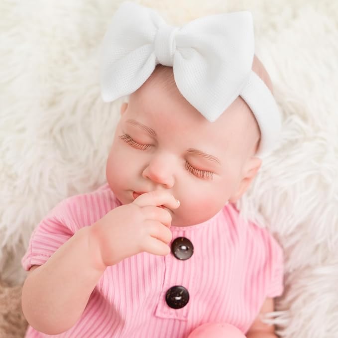 Jirachi Realistic Reborn Baby Dolls, 18 Inch Real Life Full Body Vinyl Sleeping Baby Girl, Newborn Lifelike Reborn Baby Dolls with Pink Clothing Set