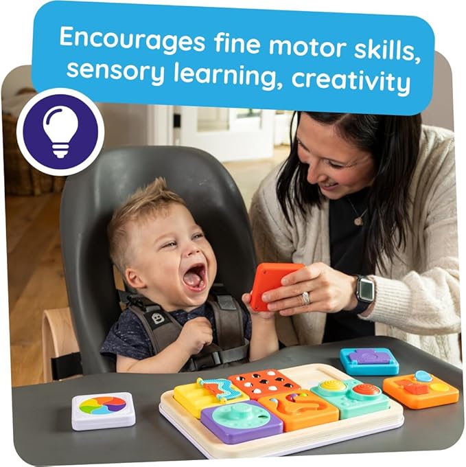 Fat Brain Toys PlayTab Essentials, Modular Sensory Activity Board, Busy Board for Toddlers and Babies Ages 12 Months+