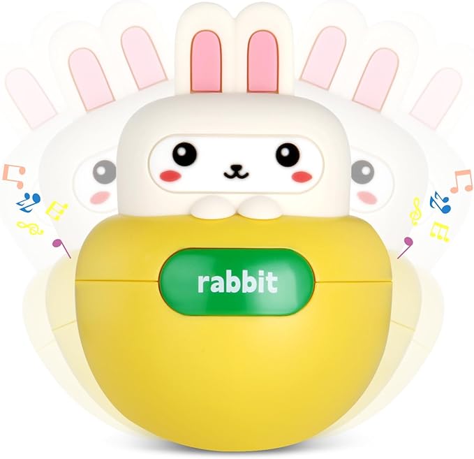 Baby Rabbit Wobble Toys, Infant Roly-Poly Tumbler Musical Wobbler, Babies Sensory Development & Teething Toy Gifts for Newborn 3-12 Month Baby Toddler Boys and Girls