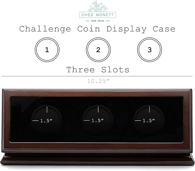 Challenge Coin Display Case 1.5-1.75 Inch 38-44.5 mm Coin Holder 1 Slot (Walnut, 3 Slots)