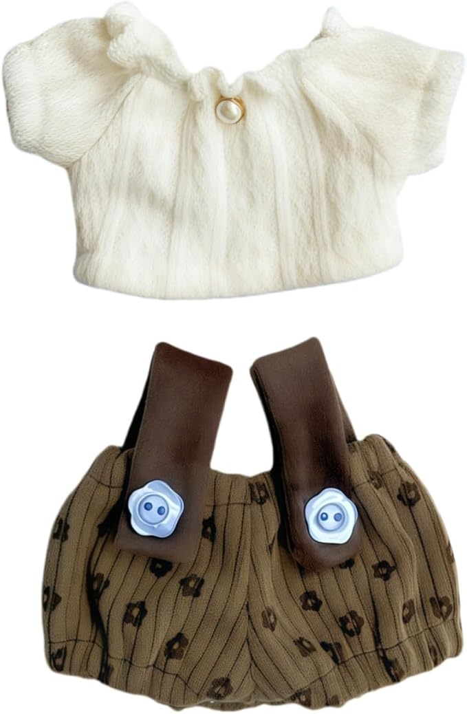 Clothes for Dolls Accessories (No Doll), Cute Outfit Set 2 Pieces Bib Pants for 15 & 17cm Doll Suit, Stylish Dress Up Overalls Doll Clothing Set Replacement Brown