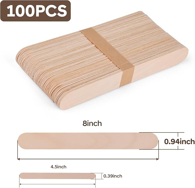 8" Jumbo Popsicle Sticks - 100 Pcs Multicolor Extra Large Natural Wood Craft Sticks,Jumbo Sticks for Tongue Depressors,Waxing,Craft Project,DIY Classroom Crafts,Woodcraft (Wood,Rainbow)