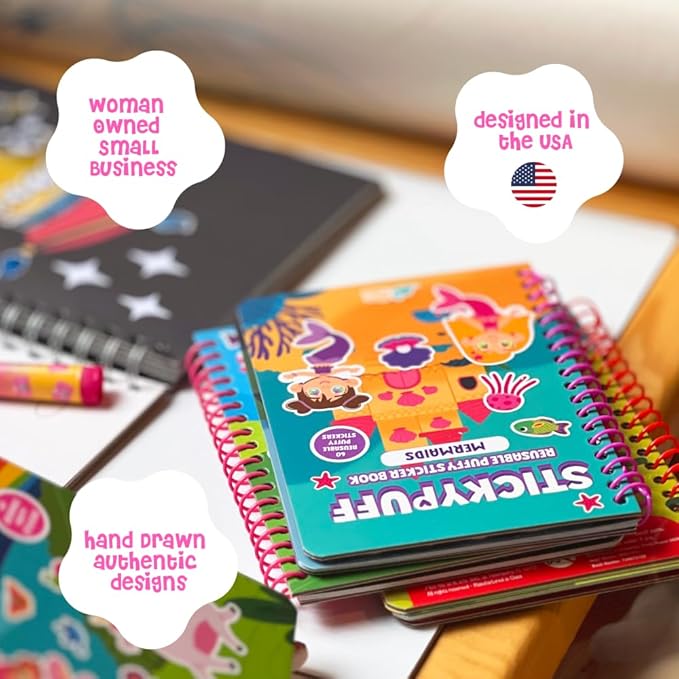Stickypuff Value Pack - 3 Reusable Puffy Sticker Book for Toddlers - Puffy Stickers for Toddlers - Travel Activities for Kids Ages 4-8 - Screen Free Birthday Gifts (Wonderland)