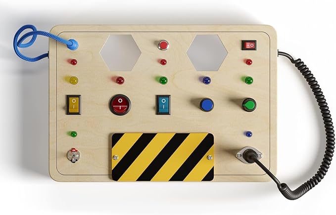 Crown Display Montessori Busy Board for Toddlers Wooden Sensory Toys for Toddlers with Light Up LED Buttons Pluggable Wires Baby 3 Year Old Gifts - Boys & Girls Educational Learning Fidget Toy