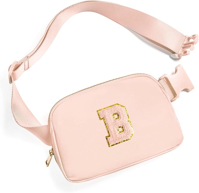 Gitus Gifts for 8 9 10 11 12 Year Old Girls Belt Bag Fanny Pack Crossbody Bags with Initial Letter Patch Cute Stuff Birthday Gifts for Teen Girls Women Personalized Trend Stuff (Coral Pink-B)