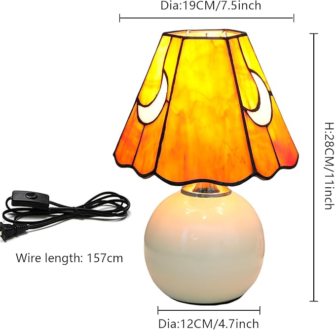 Mushroom Lamp Tiffany Stained Glass Moon lamp Cute Small Bedside Table Lamps for Living Room Home Decor,Girls Women Birthday Christmas Thanksgiving Day Gift,Orange