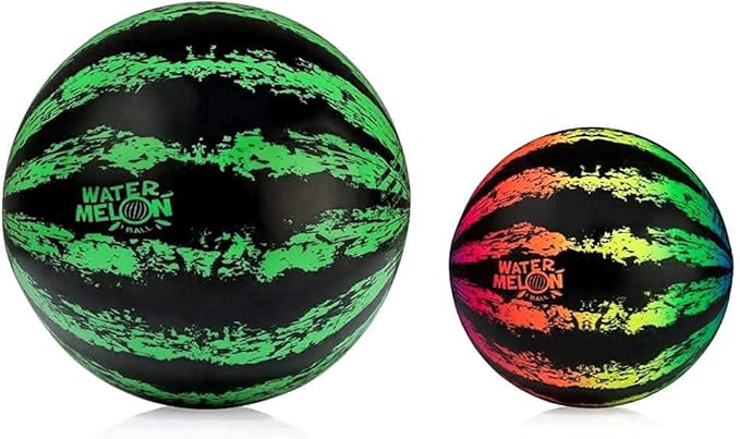 Watermelon Ball Pool Toys for Adults and Family - 2 Pack of 6 1/2" & 9" Kids, Teens, Everyone Swimming Games, Water Football, Tag, Diving Beach Play Fun Accessories