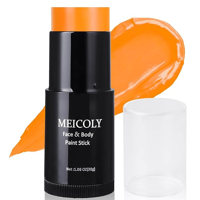 MEICOLY Orange Face Body Paint Stick(1.06 Oz),Cream Face Paint for Halloween Pumpkin Tiger Special Effects SFX Makeup,Orange Eye Black Baseball/Softball,Sweatproof & Waterproof