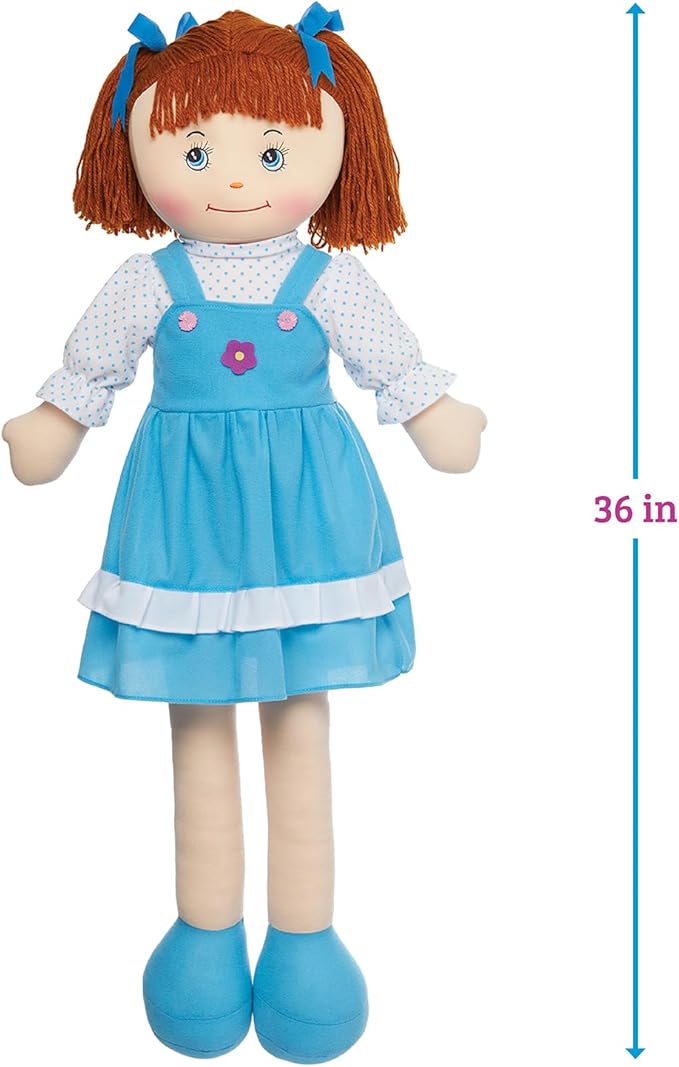 LOVE & HUG 36" Huggable Soft Doll with Blue Dress and Soft Yarn Hair