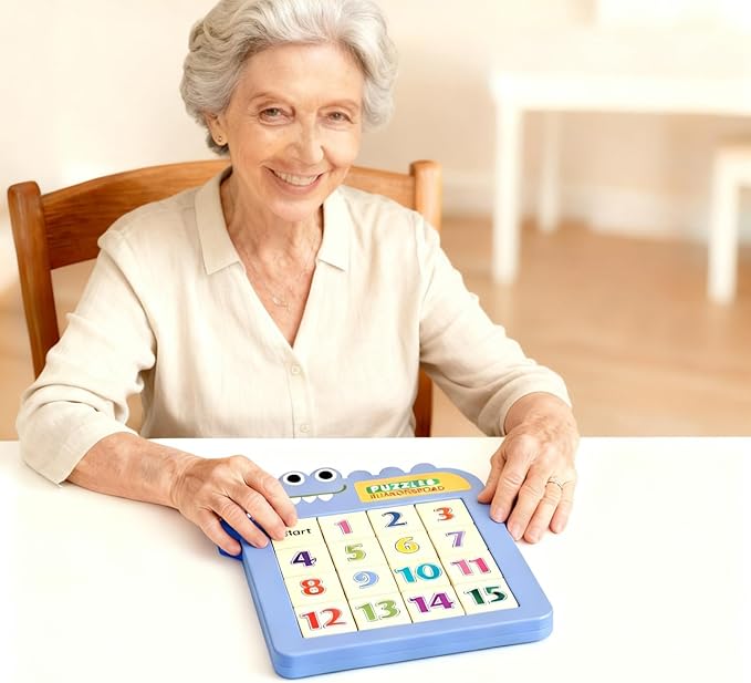 Dementia Activities for Seniors, Slide Number Puzzle Travel Game Gifts for Dementia Patients (Number, Blue) 99-5