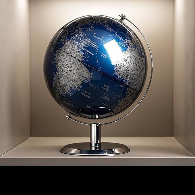 World Globe with Stainless steel Stand, 8inch Earth Modern Desktop Globe For Educational Home Office Desk Bookshelf Decor, Cool Tech Gift for Business Men Father Boys Adults & Kids