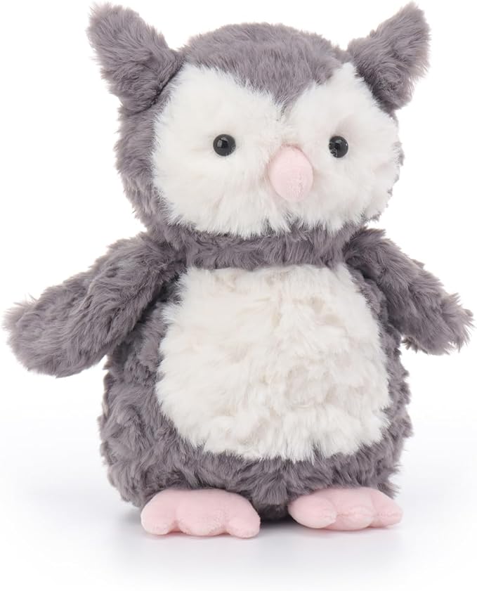 Apricot Lamb Grey Flower Owl Stuffed Animals for Kids, Soft Cute Plush Toys for Baby Girl and Boy, 9.5 Inches