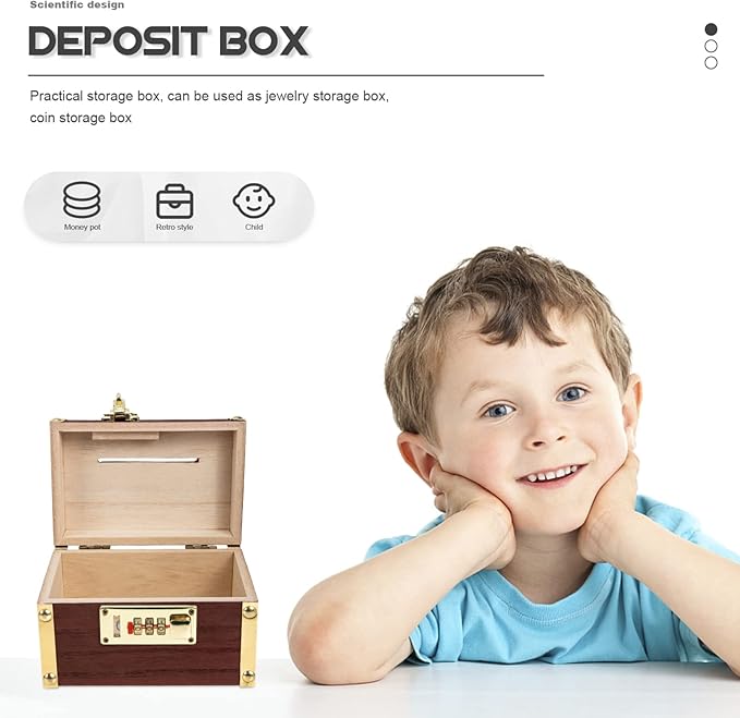 BESPORTBLE Pirate Treasure Box Wooden Piggy Bank with Lock Vintage Coin Bank for Kids Small Treasure Chest Coin Saver 5.78X3.74X3.74 Inches