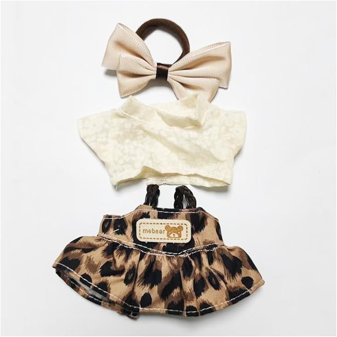 17cm Doll Clothes - Luxury Chic Style Set for 5.91-6.7“ (15-17cm) Dolls, Cute Premium Fashion Doll Outfit with Accessories -Leopard Print Dress +Plaid Bow