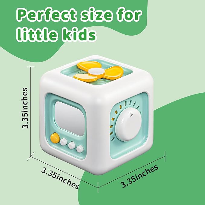 Activity Cube Montessori Toys for 1 Year Old, Sensory Toys Busy Board for Babies 6-12 Months, Car Travel Airplane Toys for Toddlers 1-3, Birthday Gift for 1 Year Old Boys Girls, Green