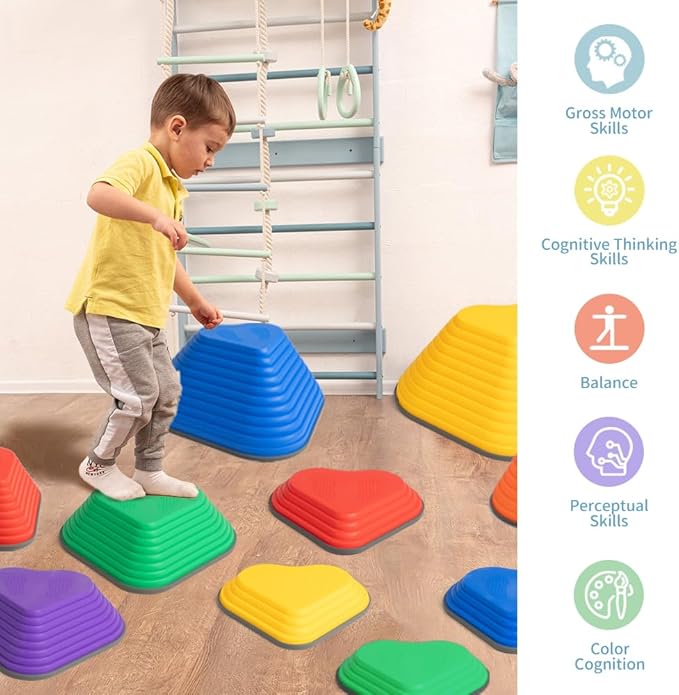 Gentle Monster Stepping Stones for Kids, Set of 6/8/11 PCS for Balance with Non-Slip Bottom - Exercise Coordination and Stability (11pcs-Heart)