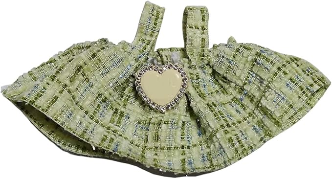 17cm Doll Clothes - Luxury Chic Style Set for labubu 5.91-6.7“ (15-17cm) Dolls, Cute Premium Fashion Doll Outfit with Accessories - Light Green Plaid Tweed Dress +Plaid Bow