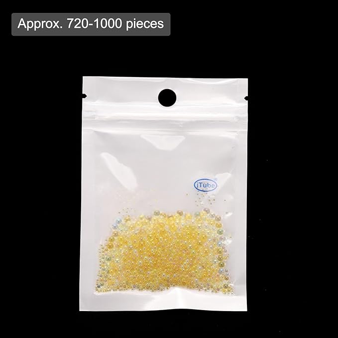 Iridescent Glass Tiny Bubble Beads, 0.4-3mm 10g No Hole Micro Mini Round Golden Yellow Water Droplets Beads - Applications: for Resin Filler, Nail Art, Dollhouse Bath Tub