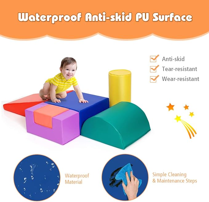 Costzon 6-Piece Kids Crawl and Climb Foam Play Set, Colorful Baby’s Foam Blocks to Crawling, Climbing, Walking, Children’s Educational Software Composite Toy for Toddlers, Preschoolers (Primary)