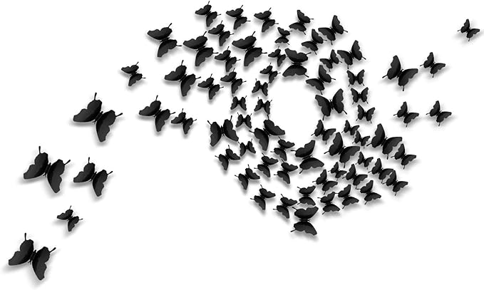 BBTO 48 Pieces Butterfly Wall Decor DIY Mirror 3D Butterfly Stickers Removable Decals for Home Bedroom School Bathroom Living Room Decor(Black)