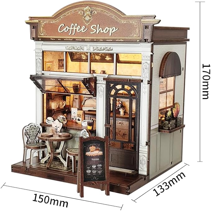 Book Nook Kit，DIY Miniature Dollhouse Kit for Adults and Teens，3D Wooden Tiny House for Family and Friends，Bookshelf Decor in Halloween/Christmas (DH-Garden-Cafe)