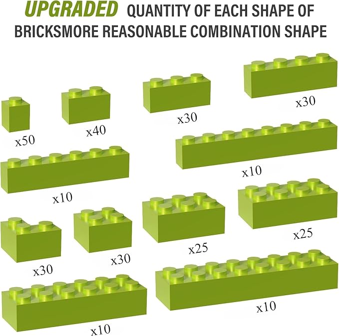 300 Piece Grass Green Bricks Bulk Assortment Pack, Grass Green Brick Accessories for Building with 12 Size, Compatible with Lego Parts and Pieces(Color: Grass Green)