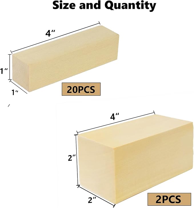 9PCS Basswood Carving Blocks with 2 Sizes，Whittling Wood Carving Kit,Soft Basswood for Carving(4"x1"x1",4"x2"x2")