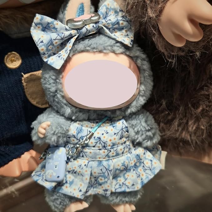 2-Piece Clothes for Labubu (NO Doll), Handmade Liberty Fabric Dress and Bow Set for 17CM Dolls, Cute Outfit Accessories (MITSI-Valeria)