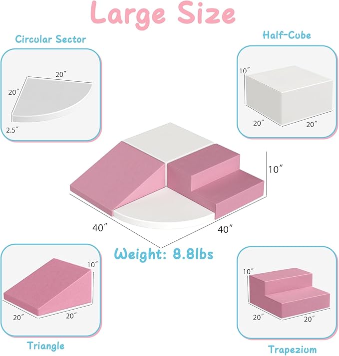 4-Piece Toddler Climbing Toys, Baby Soft Foam Climbing Blocks Set for Indoor Crawling Climbing and Sliding, Modular Play Structures 1-3 Years Old Climber Activity Playground