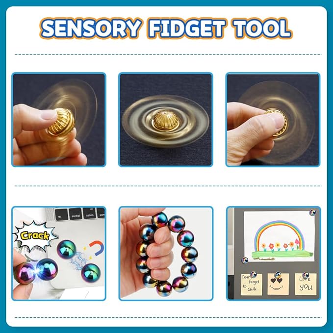 Dilabnba 9PCS Fidget Toys Bulk for Adults Teens, Cool Gadgets Office Desk Toy, Fidget Spinner Cube Pad Rainbow Sensory Ball Magnetic Stones, Goody Bag Fillers Birthday Gifts
