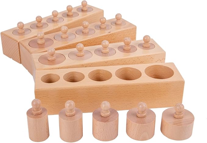 Montessori Toys for Babies 6-12 Months Wooden Knob Log Cylinder Blocks Development Sensory Toys for Toddlers Montessori Baby Games Educational Toys(4 Piece Set)
