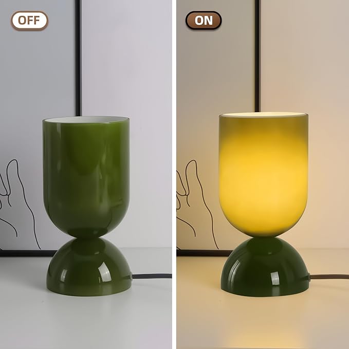 8.9" Modern Glass Table Lamp for Living Room, Desk Lamps for Bedroom, UL Listed Nightstand Lamp with Dome Base, End Table Lamps for Kids Room, Side Tables, College Dorm, Office, Glossy Green