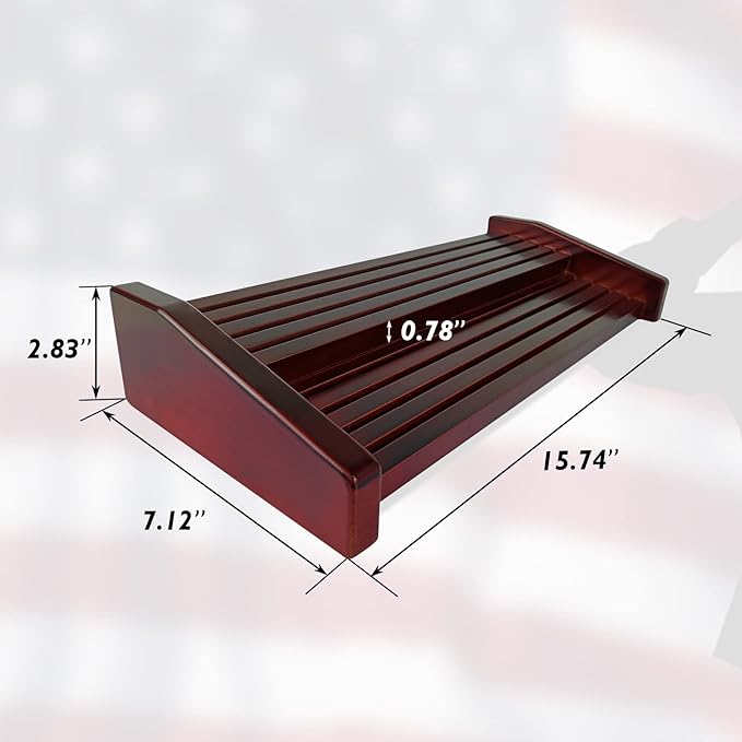 8 Rows Military Challenge Coin Display Stand - Holds 60-70 Coins, Solid Wood Army Police Coin Rack Display Holder for Desktop, Mahogany