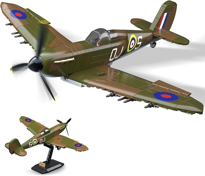 WW2 Military Fighter Jet UK Spitfire F.MK.la Plane Building Block Set, 682PCS Army Airplane Models Kit, Compatible with Lego,Airplane Toys Gifts for Ages 6+ Kid and Adult