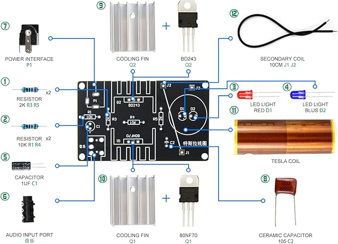 Soldering Practice Kit Music Black Tesla Coil (B)