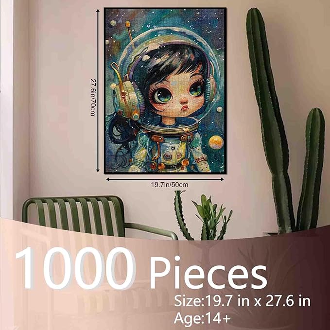 Tucocoo Astronaut Girl Jigsaw Puzzle 1000 Pieces Puzzles for Adults, Fantasy Cosmonaut Art Jigsaw Puzzles for Challenging Family Activity Games Colorful DIY Handwork Puzzle for Home Decor Gifts