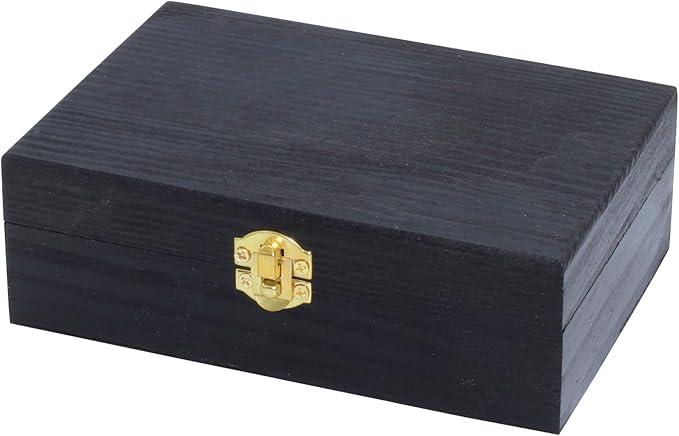 Creative Hobbies Black Wooden Keepsake Box with Gold Clasp - 6″ × 4″ × 2″ Painted Storage Case for Jewelry, Photos, Crafts & Gifts