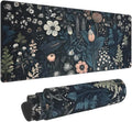 Dark Flower, Floral Plants Mouse Pad, Aesthetic Wildflowers Desk Pad, Gaming Mouse Pad, Non-Slip Rubber Base, Stitched Edges，23.6x11.8 inch Computer Mouse Mat Keyboard for Home Office