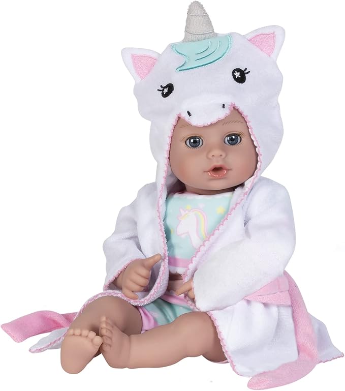 Adora Bath Time Babies 13 Inch Baby Doll, Fresh Powder Scent, QuickDri Vinyl Body, Includes Clothes Set, Gift for Toddlers Ages 1 Year and Up - Unicorn