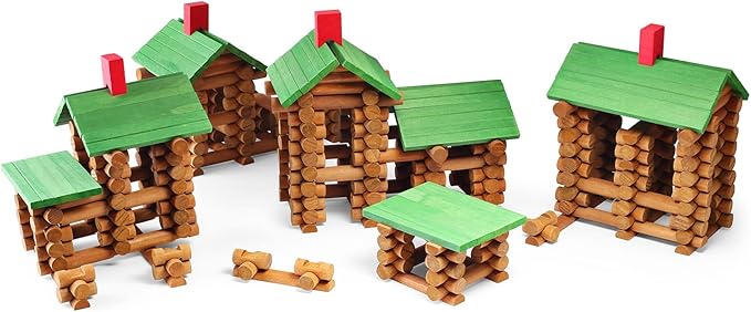 SainSmart Jr. 450 PCS Wooden Log Cabin Set Building House Toy for Toddlers, Classic STEM Construction Kit with Colorful Wood Logs Blocks for 3+ Years Old (20-338)