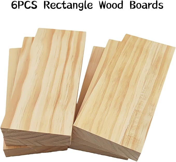 6PCS Rectangle Wood Boards Unfinished Wood Blocks for Crafting, 8x3x0.8in Blank Whittling Wooden Blocks for Wood Carving,Painting & Burning