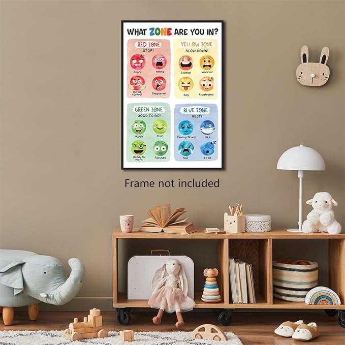 Feelings Chart, Calming Corner, Preschool Classroom Must Haves, Mental Health Poster - 12x16in Unframed