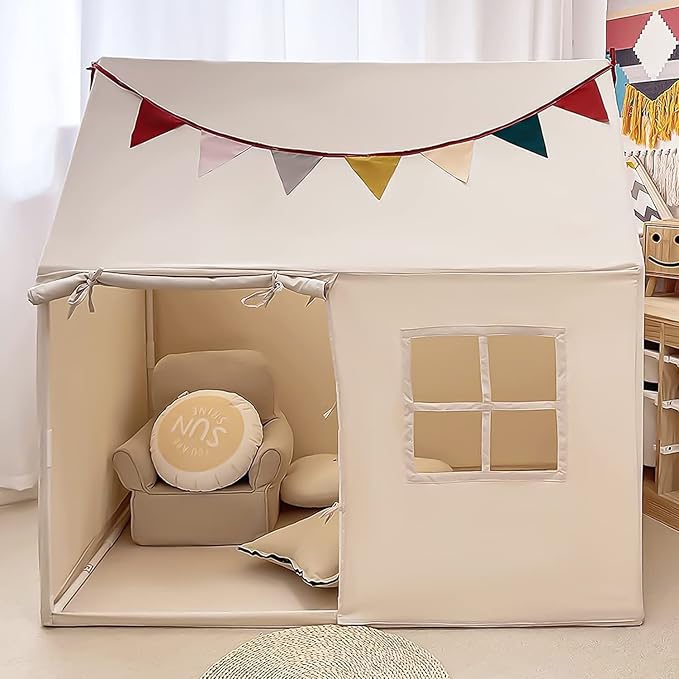 Kids Tent Indoor Playhouse, Kids Play Tent Large Kid Playhouse Toys Toddler Tent Play House with Pennant Banners