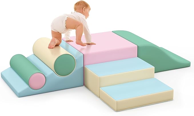 Betterhood Toddler Climbing Toys Indoor, 2 PCS Climb and Crawl Activity Playset for Toddlers 20" L x 20" W x 10" H, Colorful Climbing Blocks Structure for Indoor Active Play Blue/Green