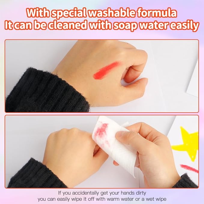 12 Colors Paint Sticks, Quick-Drying and Washable Tempera Paint Sticks for Kids, Non-Toxic Art Supplies for Student