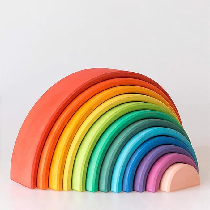 AVDAR 12Pcs Wooden Rainbow Stacker Toy, Extra Large Wooden Rainbow Stacking Toy, Montessori Nesting Puzzle for Kids