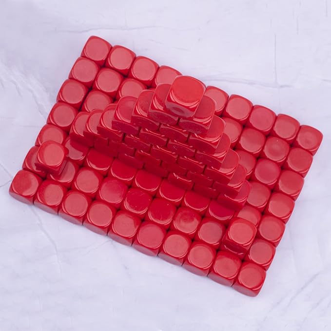 22MM Rounded Blank Six Sided Dice Lianshi Teaching Created Sesources Game Teaching Plastic Cubes Four Colors Choosable (100Pcs, Red)