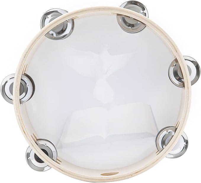 Musfunny 8 inch Dove Bible Double Row Jingle Tambourine for Adults,Handbell Clap Drum Tambourine for Pray Church Party Musical Instrument