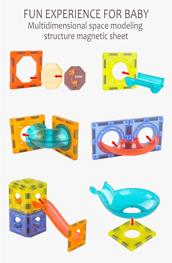Unique Kids Magnetic Tiles Building Blocks with Marble Run - Engaging STEM/STEAM Toys for Boys and Girls - Perfect Christmas or Birthday Gift (75 pcs)
